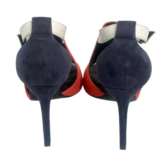 Zara Color Block Suede Stiletto Sandals Blue White Orange Open Toe Sexy 40 (9.5) - Picture 6 of 9